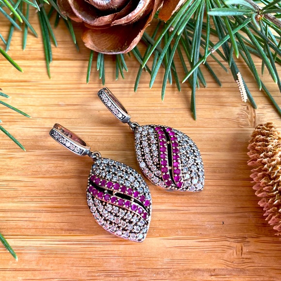 Grand Bazaar Jewelers Jewelry - 925 Sterling Silver, Ruby & Topaz, Drop Earrings